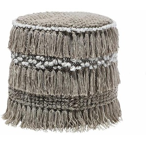 Beliani - Pouf Beige Baumwolle mit Fransen Rund Boho-Stil