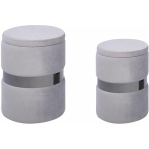 Beliani - Pouf Hellgrau Samt mit Stauraum Rund Glänzendes Metall Flur Wohnzimmer Salon Schlafzimmer Deko Sitzhocker