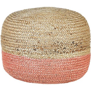 Beliani - Pouf Natur und Rosa aus Jute 50 x 50 x 40 cm Rund Geflochten Boho Sitzhocker Fußhocker für Wohnzimmer Kinderzimmer Flur