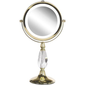Beliani - Schminkspiegel Gold Eisen rund doppelseitig drehbar mit led Licht Ständer 5-fach Vergrößerung Modern Kosmetikspiegel Tischspiegel
