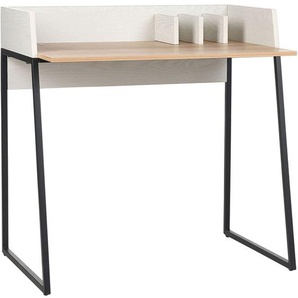 Beliani - Schreibtisch Hellbraun und Weiß MDF-Platte Holzoptik 90 x 60 cm Metallgestell Schwarz Rechteckig Industrie Stil Büro Wohnzimmer Jugendzimmer