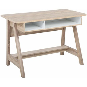 Beliani - Schreibtisch Hellbraun / Weiß 110 x 60 cm mit offenen Fächern aus MDF-Platte und Spanplatte Rechteckig Modernes Design