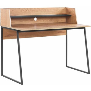 Beliani - Schreibtisch heller Holzfarbton / Schwarz 120 x 59 cm mit erhöhter Ablage Industrieller Stil
