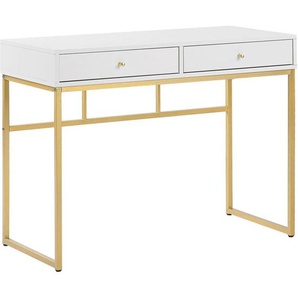Beliani - Schreibtisch Weiß /Gold aus MDF-Platte Metallgestell 2 Schubladen Rechteckig Wohnzimmer Schlafzimmer Modernes Design Glamour-Stil