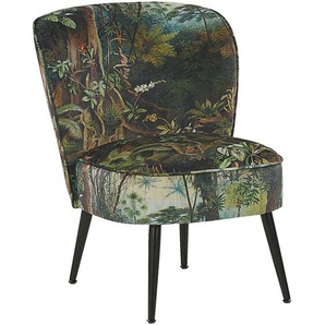 Beliani - Sessel Dunkelgrün Polsterbezug Kiefernholz Sperrholz mit Dschungel-Muster ohne Armlehnen Wohnzimmer Schlafzimmer Retro Stil