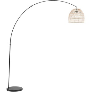Beliani - Stehlampe Schwarz Metall 195 cm Rattanschirm Beige Marmorfuß Kabel mit Schalter Bogenlampe Boho Look
