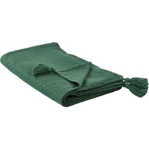 Beliani - Tagesdecke Grün aus Baumwolle 150 x 200 cm mit Quasten Modernes Design Bettüberwurf Wohndecke für Bett Sofa Schlafzimmer Wohnzimmer