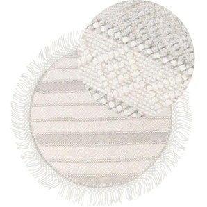 Beliani - Teppich Beige aus Wolle ⌀ 140 cm Rund mit Muster Fransen im Boho Stil für Wohnzimmer Schlafzimmer Flur