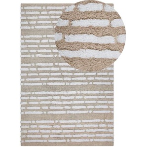 Beliani - Teppich Beige Baumwolle 120 x 180 cm Kurzflor Streifen Zacken Muster Boho Stil rechteckig Wohnzimmer Arbeitszimmer Schlafzimmer Flur Diele