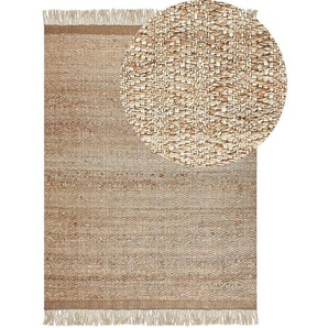 Beliani - Teppich Beige Jute 140 x 200 cm Rechteckig mit Fransen Geometrisches Muster Handgewebt Boho Stil Schlafzimmer Wohnzimmer