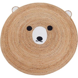 Beliani - Teppich Beige Jute ø 120 cm Rund Dekoratives Bärenmuster Boho Stil Wohnzimmer Jugendzimmer Kinderzimmer