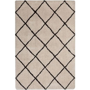Beliani - Teppich Beige mit Schwarz 140 x 200 cm Shaggy mit Karomuster Getuftet Rechteckig Klassisch