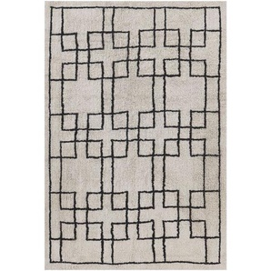 Beliani - Teppich Beige Schwarz Baumwolle Rechteckig 140 x 200 cm Geometrisches Muster Getuftet Skandinavisch Kurzhaar Kurzflor Wohn- und Schlafzimmer