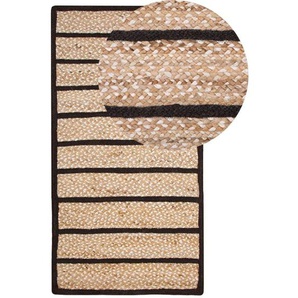 Beliani - Teppich Beige Schwarz Jute Baumwolle 80 x 150 cm Kurzflor Gestreift Maschinengewebt Rechteckig