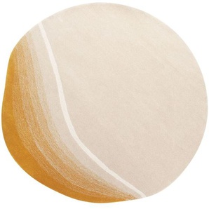Beliani - Teppich Beige u. Gelb aus Wolle ⌀ 140 cm Unregelmäßige Runde Form Asymmetrisch Modern Abstrakt für Wohnzimmer Schlafzimmer Flur