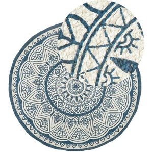 Beliani - Teppich Blau Beige ø 120 cm Kurzflor Orientalisches Muster Handgewebt Rund