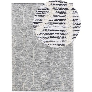 Beliani - Teppich Grau mit Beige 140 x 200 cm Kurzflor Baumwolle mit Geometrisches Muster Handgewebt Rechteckig Modern