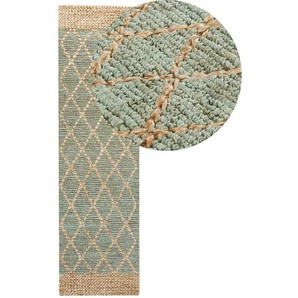 Beliani - Teppich Grün und Beige Jute Rechteckig 80 x 300 cm Geometrisches Muster Handgewebt Boho Kurzhaar Läufer für Fußbodenheizung Flur Ausstattung