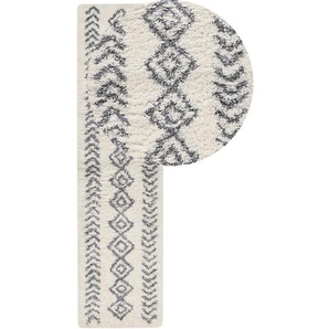 Beliani - Teppich Läufer Weiß und Grau 80 x 300 cm Shaggy Rechteckig Geometrisches Muster Boho traditioneller Stil Flur
