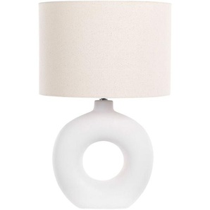Beliani - Tischlampe Weiß Keramik 58 cm mit beigem Schirm langes Kabel mit Schalter Wohnzimmer Medernes Design