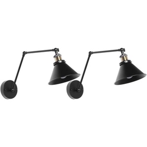 Beliani - Wandleuchte Schwarz Metall 2er Set mit langem Schwenkarm verstellbar Trichterform Industrie Look