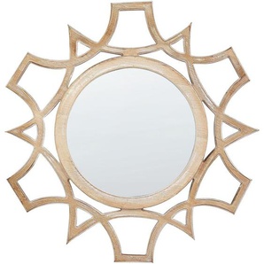 Beliani - Wandspiegel Heller Holzfarbton MDF-Platte ø 60 cm Rund mit Schmalem Rahmen Weiße Akzente Modern Skandi Wohnzimmer Wanddeko Schlafzimmer Flur