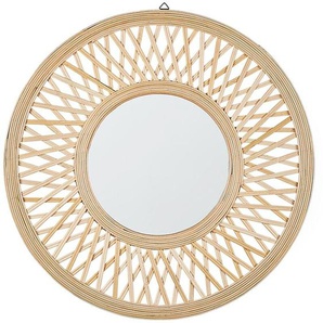 Beliani - Wandspiegel Heller Holzfarbton ø 60 cm Bambusholz mit originellen Verzierungen breiter Spiegelrahmen Rund Boho-Chic-Look