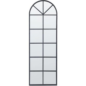 Beliani - Wandspiegel Schwarz Metall Halbrund mit Schmalem Rahmen Fensteroptik Sprossenfenster Modern Wohnzimmer Schlafzimmer Flur Esszimmer Wanddeko