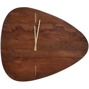 Beliani - Wanduhr Dunkelbraun aus Mangoholz 71 x 61 cm Asymmetrische Form Goldene Akzente Wohnaccessoires Dekoration für Wohnzimmer Schlafzimmer Küche