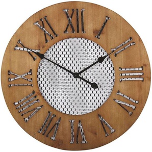 Beliani - Wanduhr Dunkler Holzfarbton und Weiß ø 60 cm Rund Römische Zahlen im Modernen Look für Wohnzimmer für Küche