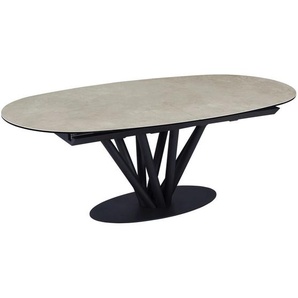 Belluti Esstisch, Schwarz, Taupe, Metall, Glas, Keramik, oval, rund, Bodenplatte, 110x76x210-260 cm, ausziehbar, Esszimmer, Tische, Esstische, Esstische oval