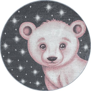 Bennjen Kinderteppich Bambi 810 , Pink , Textil , Bär , rund , Oeko-Tex® Standard 100 , für Fußbodenheizung geeignet, schmutzabweisend, Hausstauballergiker lichtunempfindlich, antistatisch, waschbar, pflegeleicht, strapazierfähig, leicht zusammenrollbar ,