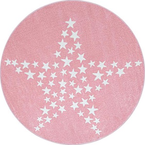 Bennjen Kinderteppich Bambi , Pink , Textil , Stern , rund , Oeko-Tex® Standard 100 , für Fußbodenheizung geeignet, schmutzabweisend, Hausstauballergiker lichtunempfindlich, antistatisch, waschbar, pflegeleicht, strapazierfähig, leicht zusammenrollbar ,
