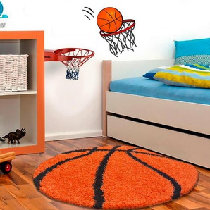 Bennjen Kinderteppich, Orange, Textil, Basketball, rund, Oeko-Tex® Standard 100, pflegeleicht, Teppiche & Böden, Teppiche, Runde Teppiche