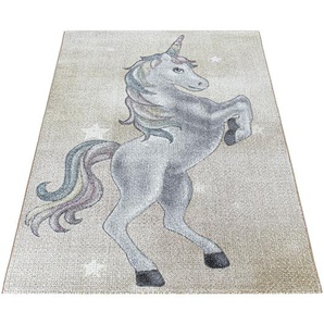 Bennjen Kinderteppich Funny 2102 Gelb , Gelb, Grau, Weiß , Textil , Einhorn , rechteckig , 120 cm , Oeko-Tex® Standard 100 , für Fußbodenheizung geeignet, schmutzabweisend, Hausstauballergiker lichtunempfindlich, antistatisch, waschbar, pflegeleicht,