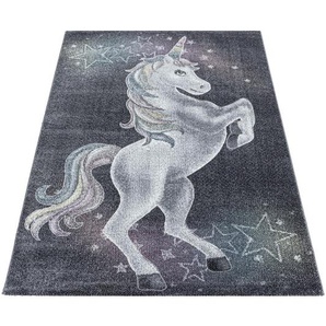 Bennjen Kinderteppich, Grau, Weiß, Textil, Einhorn, rechteckig, 200x290 cm, Oeko-Tex® Standard 100, für Fußbodenheizung geeignet, schmutzabweisend, Hausstauballergiker lichtunempfindlich, antistatisch, pflegeleicht, strapazierfähig, leicht