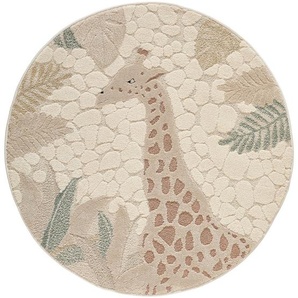 Bennjen Kinderteppich Giraffe, Creme, Mehrfarbig, Textil, Tier, rund, ISO 9001, Bsci, Oeko-Tex® Standard 100, Made in Turkey, für Fußbodenheizung geeignet, in verschiedenen Größen erhältlich, pflegeleicht, leicht zusammenrollbar, Teppiche & Böden,