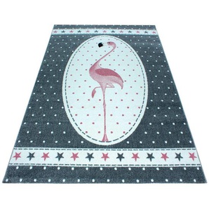 Bennjen Kinderteppich , Grau, Weiß, Pink , Textil , Flamingo , rechteckig , 160 cm , Oeko-Tex® Standard 100 , für Fußbodenheizung geeignet, schmutzabweisend, Hausstauballergiker lichtunempfindlich, antistatisch, waschbar, pflegeleicht, strapazierfähig,