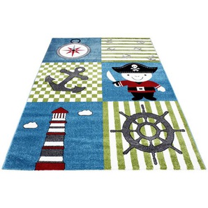 Bennjen Kinderteppich Kids 450 , Mehrfarbig , Textil , Pirat , rechteckig , 160 cm , Oeko-Tex® Standard 100 , für Fußbodenheizung geeignet, schmutzabweisend, Hausstauballergiker lichtunempfindlich, antistatisch, waschbar, pflegeleicht, strapazierfähig,
