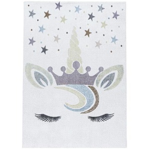 Bennjen Kinderteppich Lucky 3613 Weiß , Weiß , Textil , Einhorn , rechteckig , 200 cm , Oeko-Tex® Standard 100 , für Fußbodenheizung geeignet, schmutzabweisend, Hausstauballergiker lichtunempfindlich, antistatisch, waschbar, pflegeleicht, strapazierfähig,