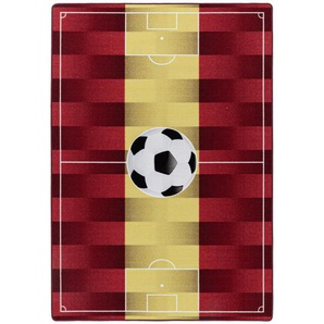 Bennjen Kinderteppich Play 2914 gelb , Gelb, Rot, Weiß , Textil , Fußball , rechteckig , 160 cm , Oeko-Tex® Standard 100 , für Fußbodenheizung geeignet, schmutzabweisend, Hausstauballergiker lichtunempfindlich, antistatisch, waschbar, pflegeleicht,