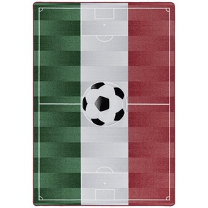 Bennjen Kinderteppich Play 2915 weiß , Grün, Rot, Weiß , Textil , Fußball , rechteckig , 140 cm , Oeko-Tex® Standard 100 , für Fußbodenheizung geeignet, schmutzabweisend, Hausstauballergiker lichtunempfindlich, antistatisch, waschbar, pflegeleicht,