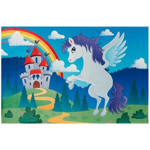 Bennjen Kinderteppich Zauberwelt , Blau, Hellblau , Textil , Pferd , rechteckig , 100 cm , Oeko-Tex® Standard 100 , für Fußbodenheizung geeignet, rutschfest , Teppiche & Böden, Teppiche, Kinderteppiche