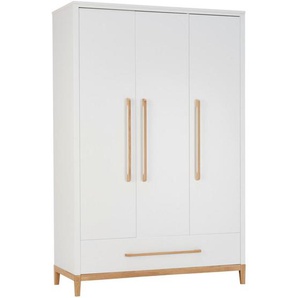 Bennjen Kleiderschrank, Weiß, Eiche, Holzwerkstoff, Eiche, massiv, 5 Fächer, 1 Schubladen, 135x206x55 cm, Beimöbel erhältlich, Kinder & Jugendmöbel, Kindermöbel, Kinderkleiderschränke
