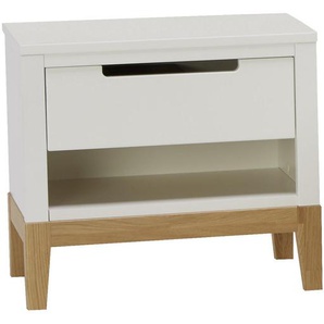 Bennjen Nachtschrank, Weiß, Eiche, Holz, Eiche, massiv, 1 Schubladen, 50x45x31 cm, Soft-Close-System, Schlafzimmer, Nachttische