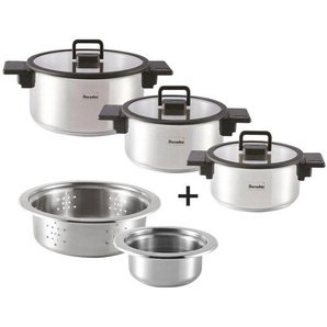 Berndes Kochtopfset b.miracle, Grau Hochglanz, Metall, 5-teilig, 2,5, 3,25, 5,5, 3,25, 1,25 L,1,25 L, 30x22.5x36 cm, backofengeeignet, hitzebeständige Griffe, stapelbar, Kochen, Töpfe, Topfsets