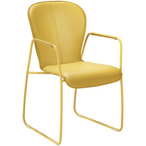 Bert Plantagie Armlehnstuhl , Gelb, Edelstahl , Metall, Leder , Echtleder , Color-Finish-Leder , Uni , Kufe , 48x91x61 cm , Lederauswahl, Stoffauswahl , Esszimmer, Stühle, Esszimmerstühle, Armlehnenstühle