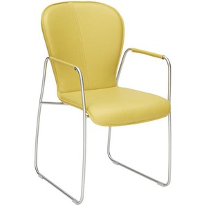 Bert Plantagie Armlehnstuhl , Gelb, Edelstahl , Metall, Leder , Echtleder , Color-Finish-Leder , Uni , Kufe , 48x91x61 cm , Lederauswahl, Stoffauswahl , Esszimmer, Stühle, Esszimmerstühle, Armlehnenstühle