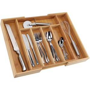 Besteckeinsatz, Natur, Holz, Bambus, 5-7 Fächer, 31-48x5.3x37 cm, variabel ausziehbar, Küchenzubehör, Besteckkästen