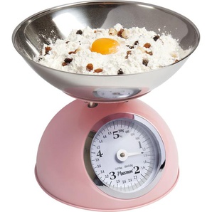 BESTRON Küchenwaage DKW700SD Sweet Dreams Küchenwaagen analog mit abnehmbarer Wiegeschale, Retro Design, Tragkraft: 5 kg rosa (rosa, edelstahlfarben) Analoge Küchenwaage